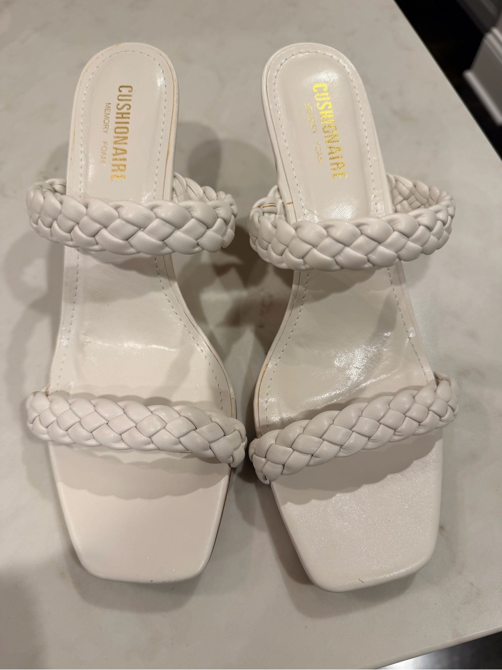 Cushionaire Cream-colored Braided Double-Strap High Heel Sandals